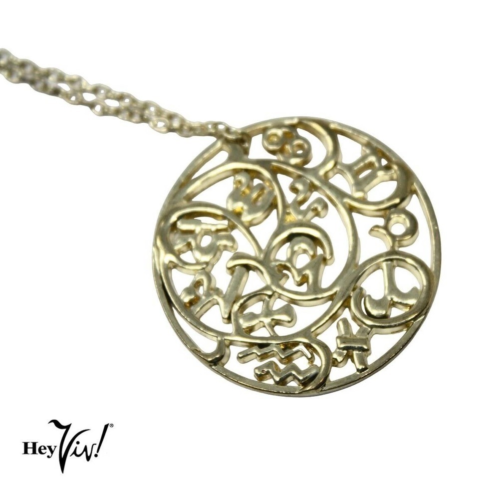 Vintage Intricate Zodiac Medallion Pendant Necklace on Chain 18" Long - Hey Viv